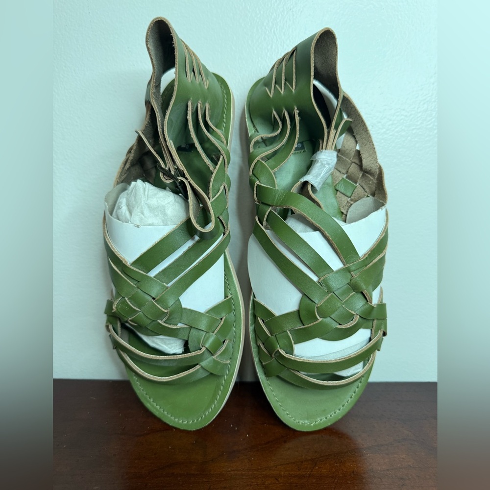 Women's Olive Green Strappy Leather Sandals